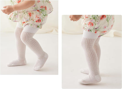 CHUNG Baby Girls Cotton Tights Thin Hollowed Summer with Bowknot Mesh Lace Fashion Toddler Footed