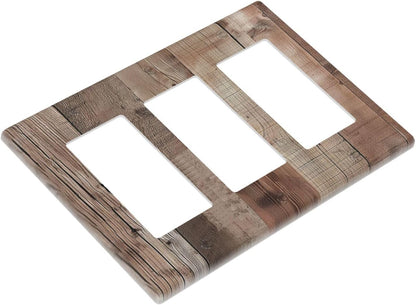 Decorative Outlet Covers Retro Wood Plank Vintaga Wooden Board 3 Gang Wall Plate Triple Rocker