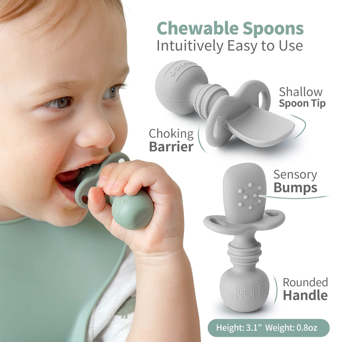 SAMiGO Silicone Baby Spoons Self Feeding 6+ Months - Infant Toddler Utensils - First Stage Baby Led
