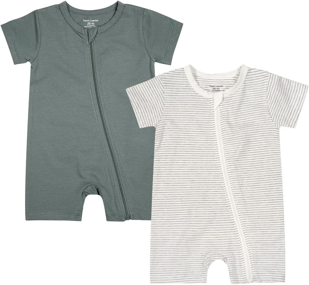Teach Leanbh Baby Boys or Girls 2 Pack Pajamas Cotton Short Sleeve Zipper Romper Jumpsuits Sleep