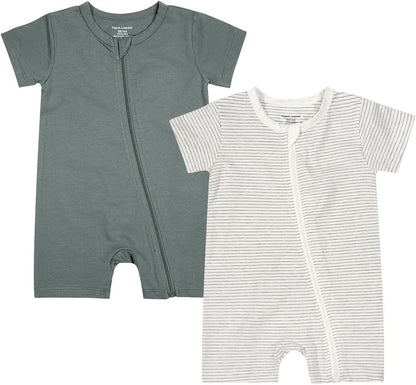 Teach Leanbh Baby Boys or Girls 2 Pack Pajamas Cotton Short Sleeve Zipper Romper Jumpsuits Sleep