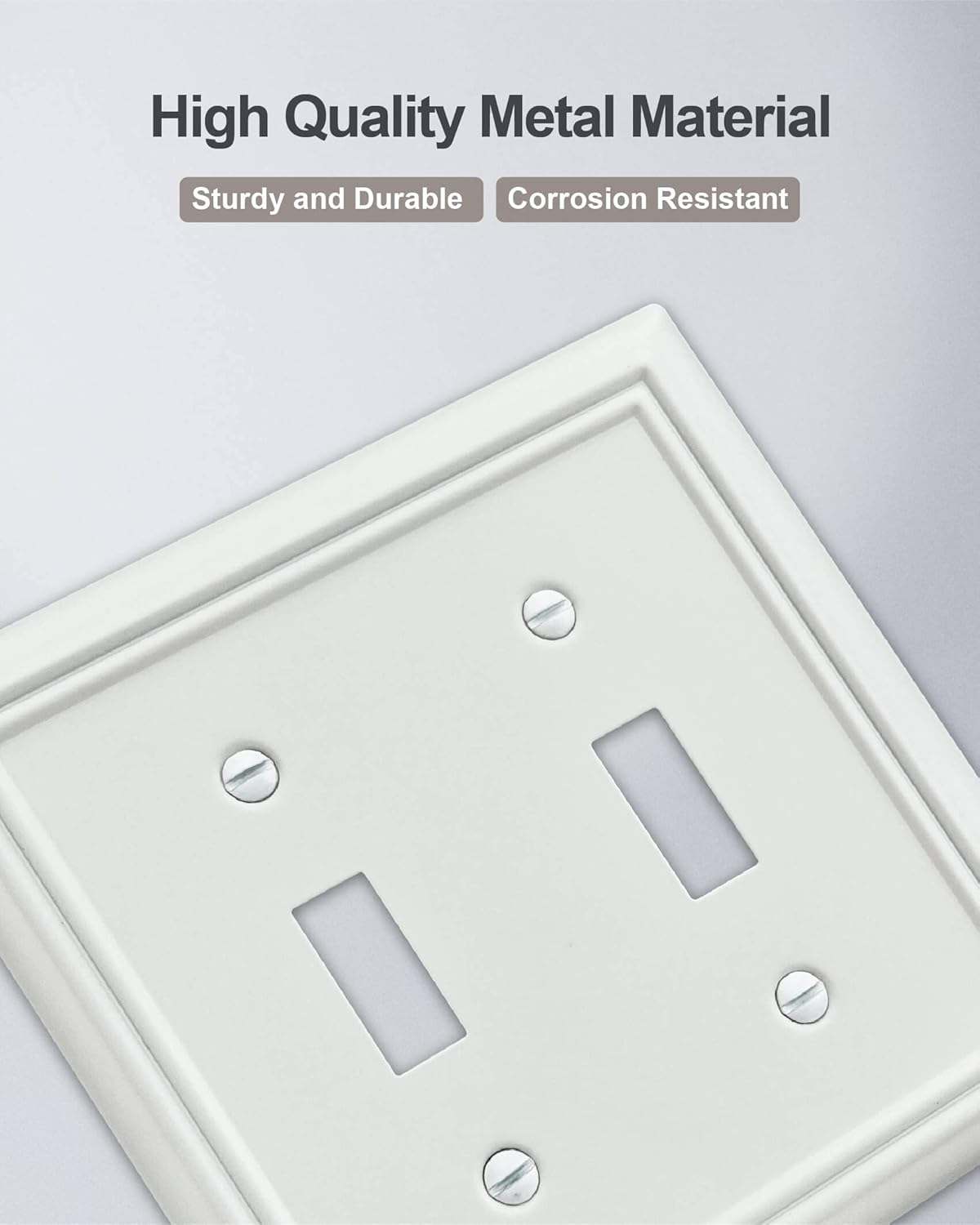 2-Pack Double Toggle Wall Plate, Decorative Light Switch Cover, Metal Switch Plate Cover, Off White