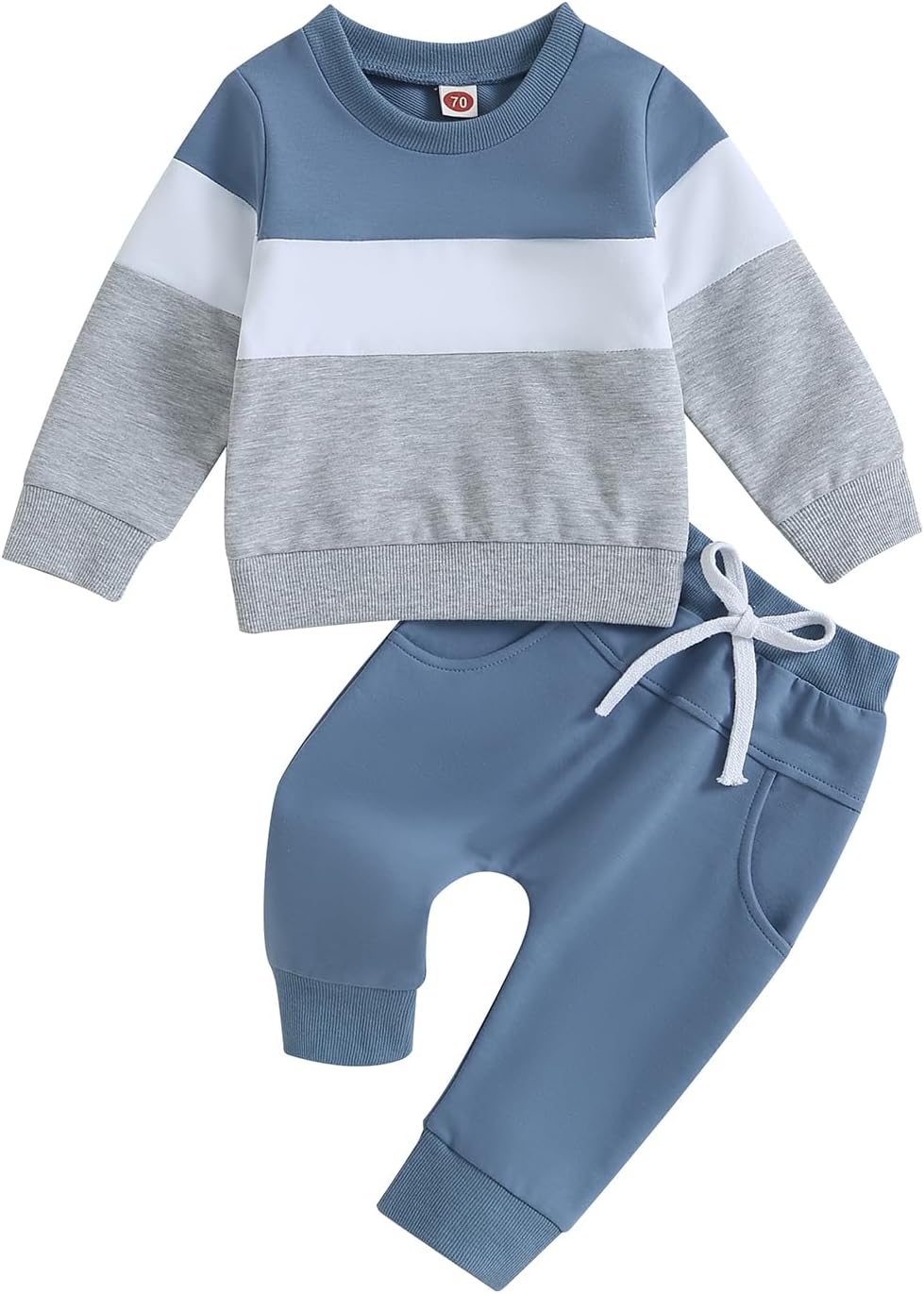Kupretty Toddler Baby Boy Fall Winter Clothes Color Block Long Sleeve Sweatshirt Pullover Tops +
