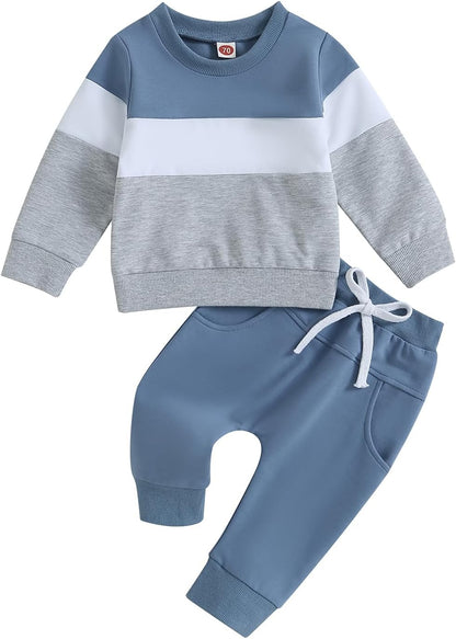 Kupretty Toddler Baby Boy Fall Winter Clothes Color Block Long Sleeve Sweatshirt Pullover Tops +