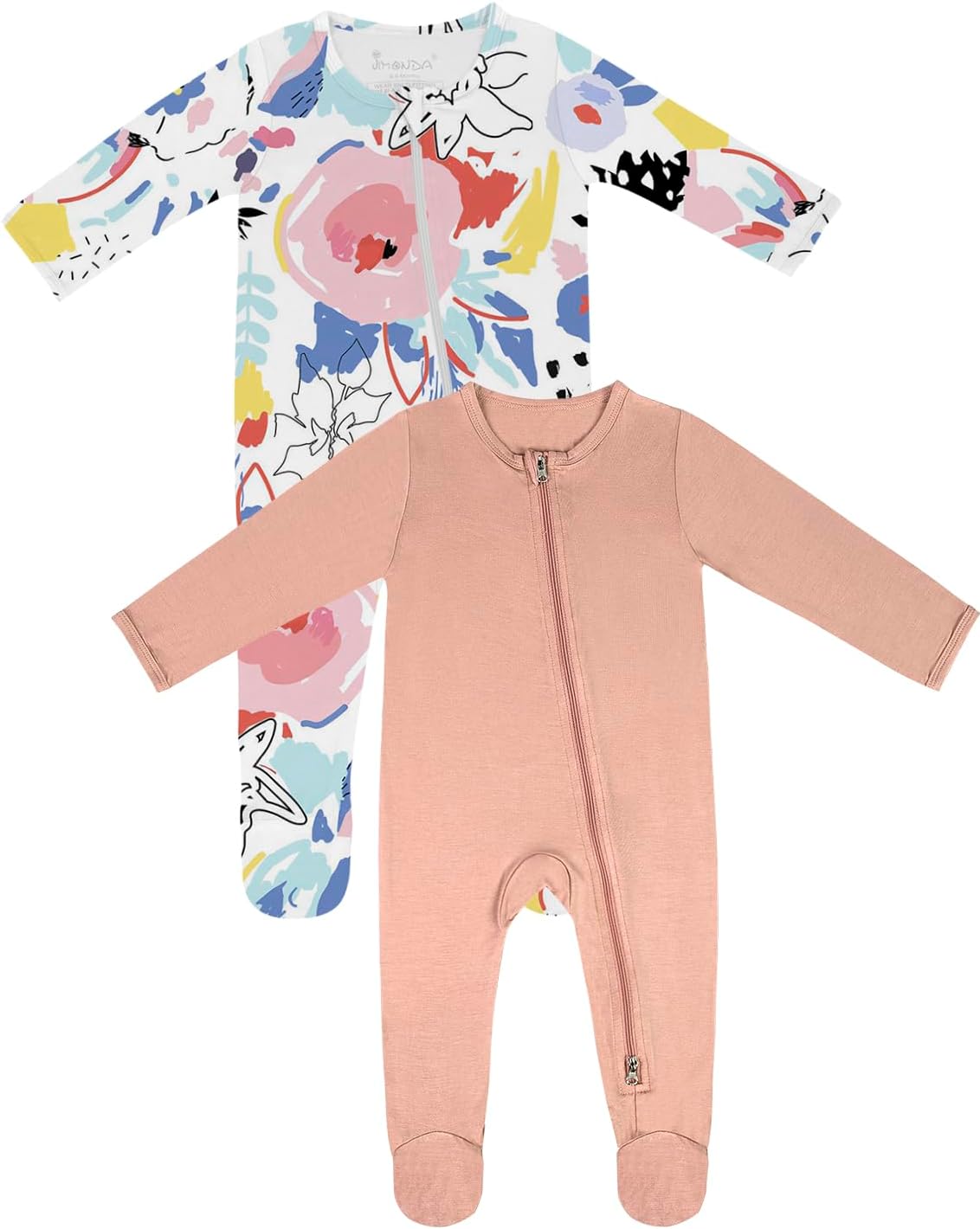 Jimonda Bamboo Baby Pajamas,Unisex Boys Girls One-Piece Footies,Long Sleeve Sleepers 2-Way Zip