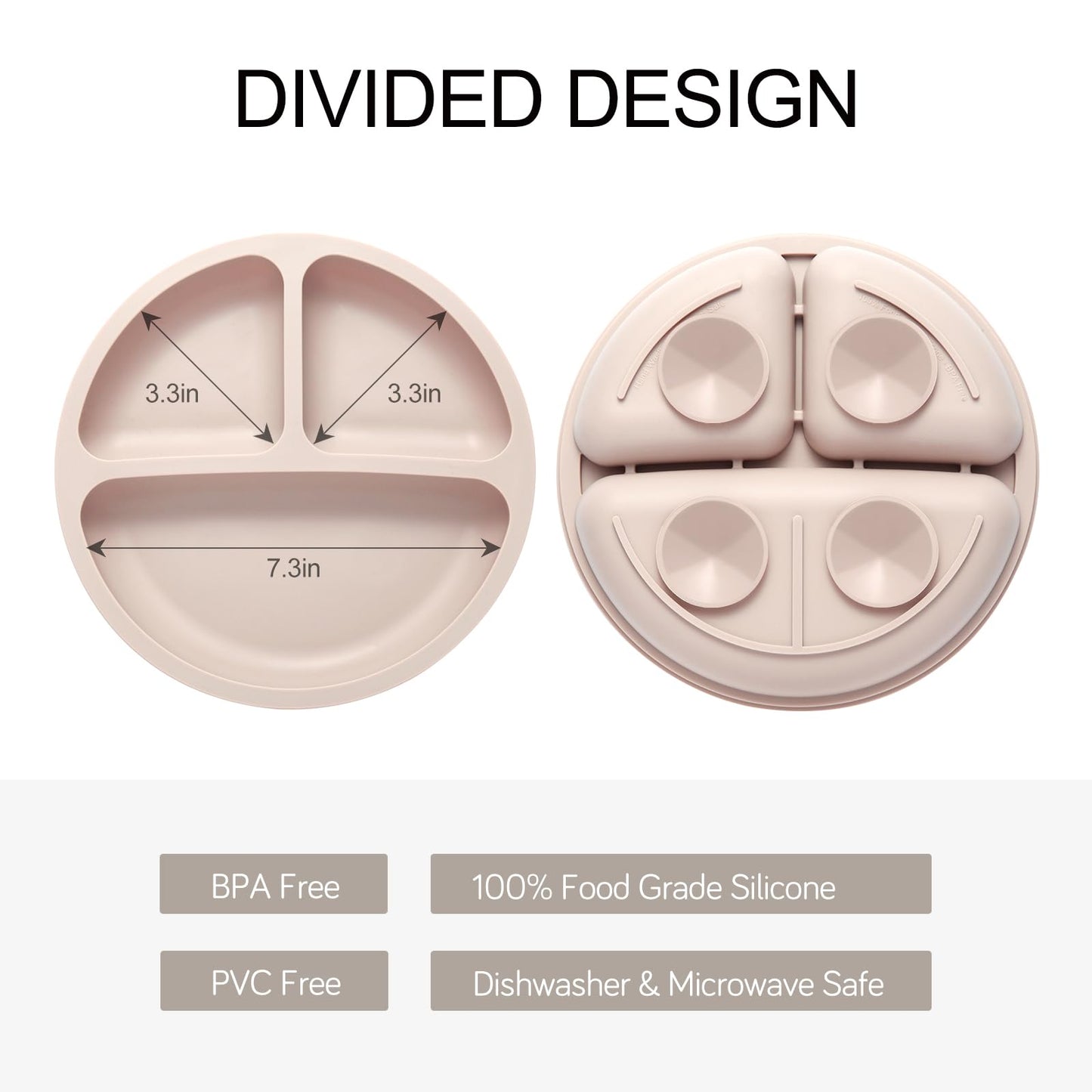 Eascrozn 2 Pack Divided Toddler Plates with Suction, Spoons and Forks Set