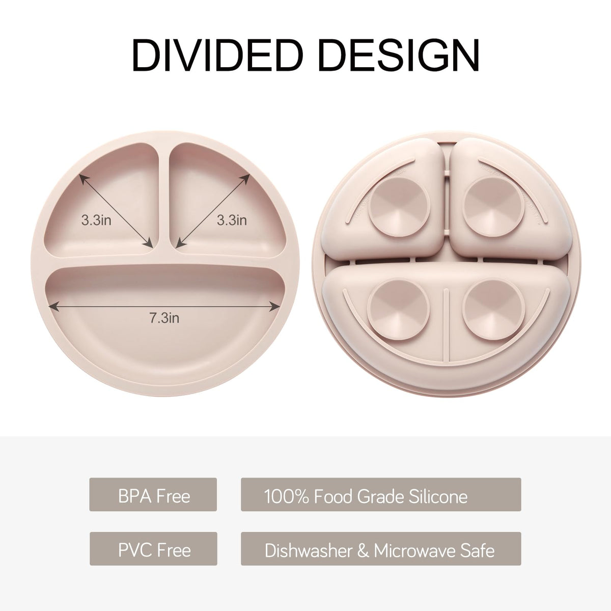 Eascrozn 2 Pack Divided Toddler Plates with Suction, Spoons and Forks Set