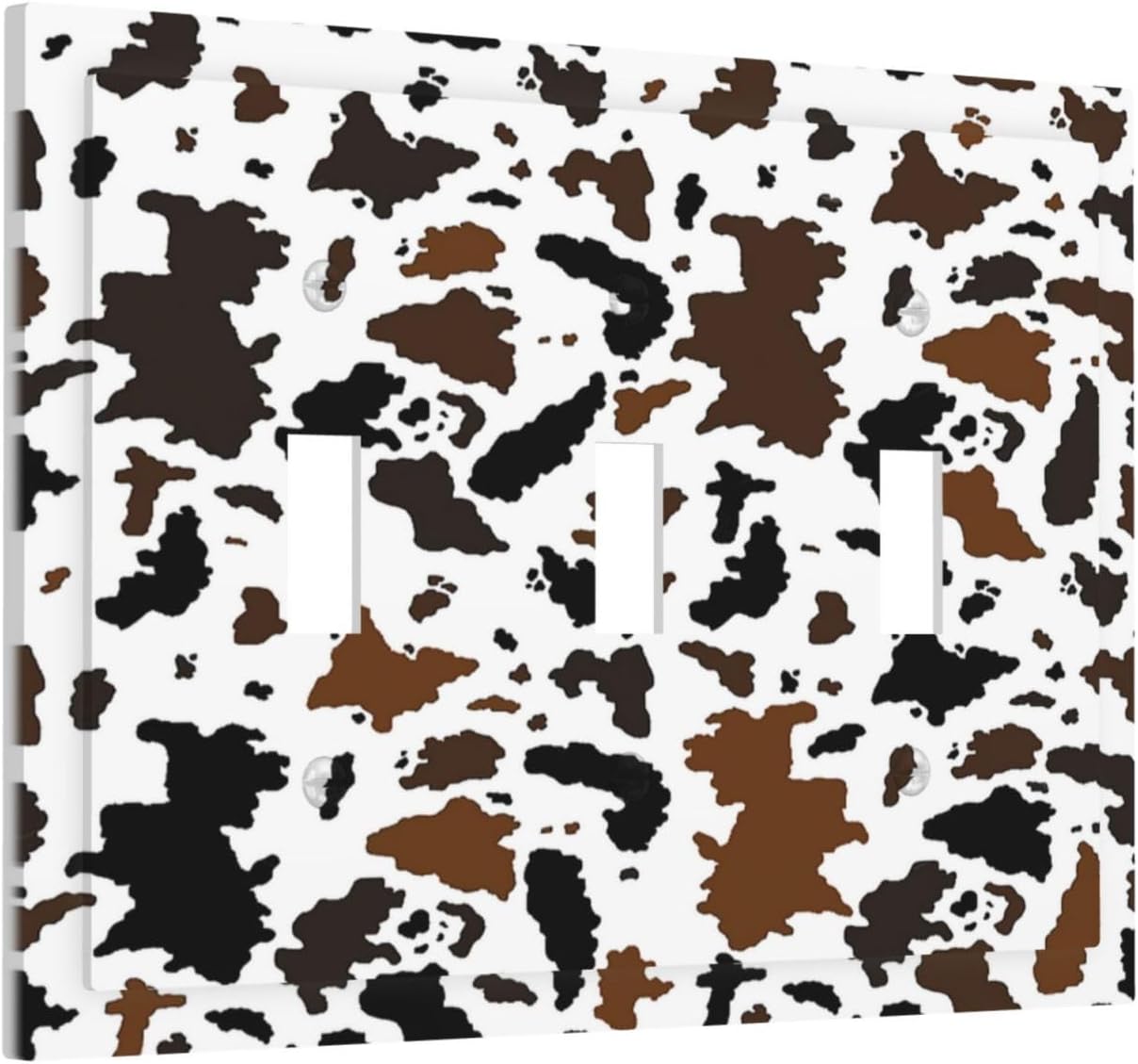 Decorative Switch Plates Rustic Cowhide Highland Cow Milk Cow 3 Gang Wall Plate Triple Toggle Light