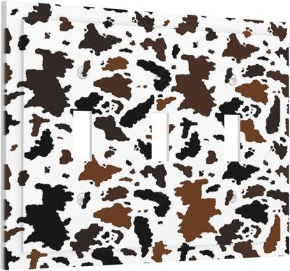 Decorative Switch Plates Rustic Cowhide Highland Cow Milk Cow 3 Gang Wall Plate Triple Toggle Light