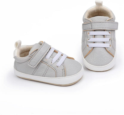 SOFMUO Baby Boys Girls High Top Ankle PU Leather Sneakers Soft Rubber Sole Infant Moccasins Newborn