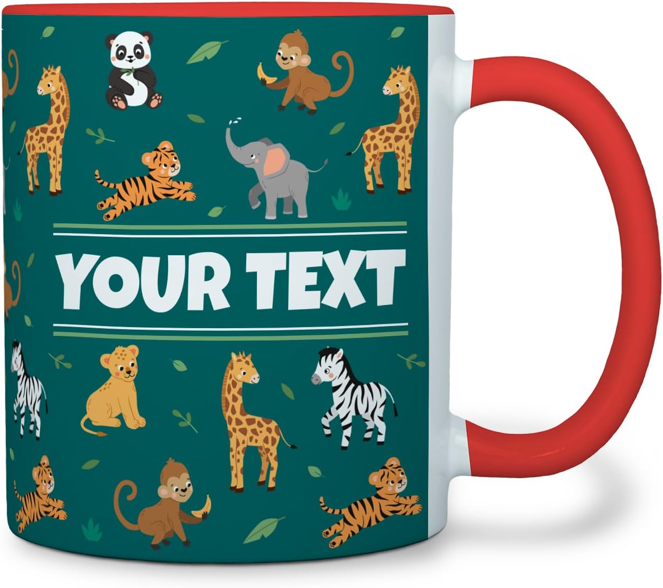 Personalized Mug for Kids - Zoo Animals - Custom Name/Text, Ceramic Hot Chocolate/Cocoa/Coffee Cup