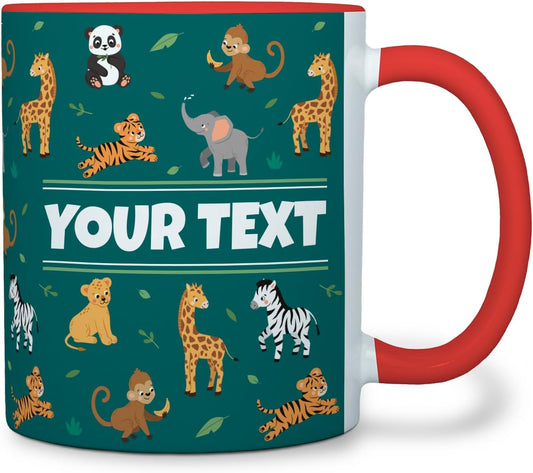 Personalized Mug for Kids - Zoo Animals - Custom Name/Text, Ceramic Hot Chocolate/Cocoa/Coffee Cup