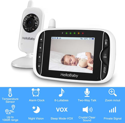Video Baby Monitor with Camera and Audio, 3.2Inch LCD Display, Infrared Night Vision, Two-Way Audio