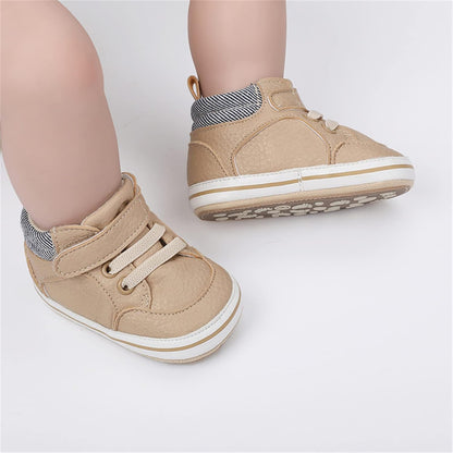 SOFMUO Baby Boys Girls High Top Ankle PU Leather Sneakers Soft Rubber Sole Infant Moccasins Newborn