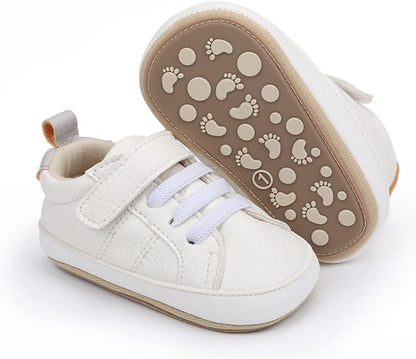 SOFMUO Baby Boys Girls High Top Ankle PU Leather Sneakers Soft Rubber Sole Infant Moccasins Newborn