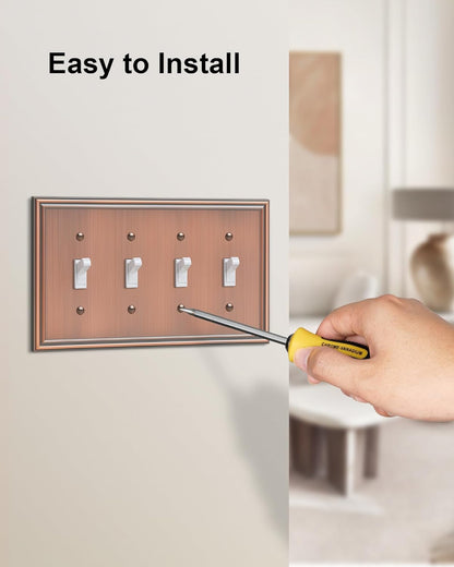 2-Pack Quad Toggle Light Switch Cover Plate, Durable Zinc Alloy Decorative Switch Plate Covers
