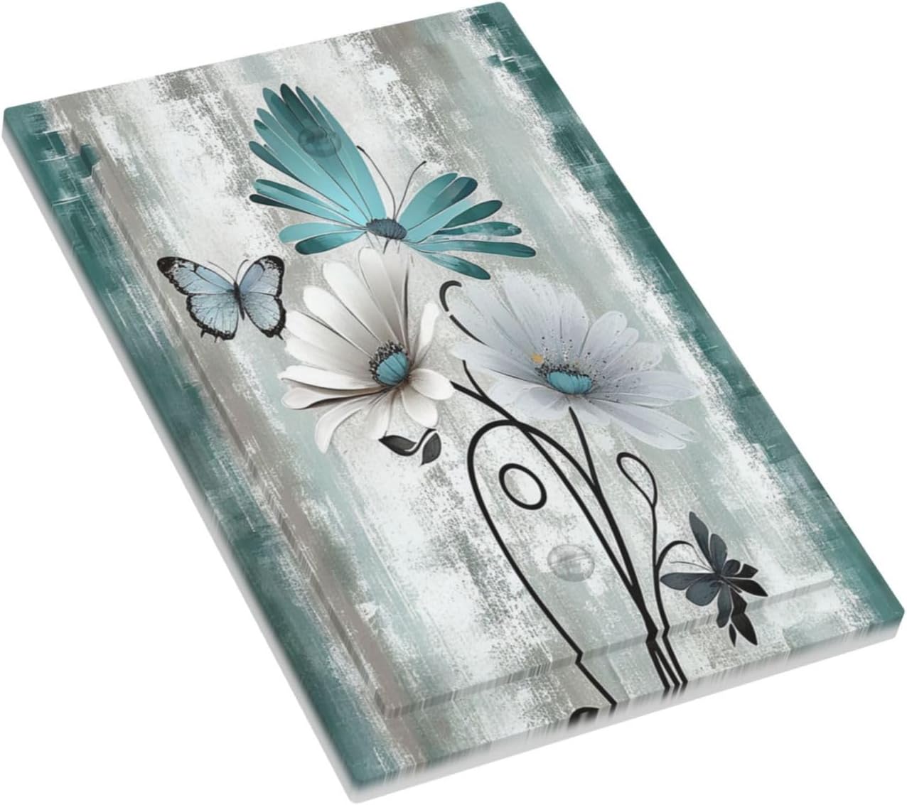 Light Switch Cover Plate Rustic Teal Daisy Floral Flowers Butterfly Wood Grain 1 Gang No Device