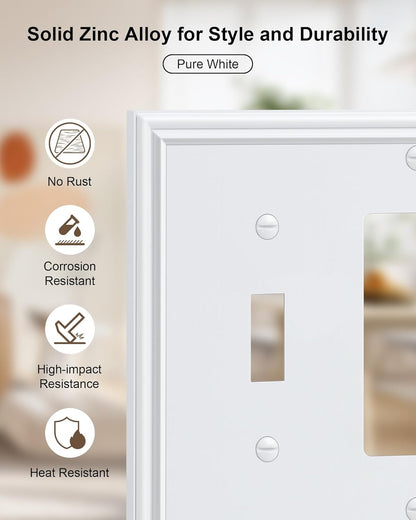 2-Pack Combo Toggle/Decorator Light Switch Cover Plate, Pure White Decorative Electrical Outlet