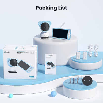 ieGeek 1080p Baby Monitor with Night Vision, 5" LCD Screen&Phone App Control, PTZ, 3000mAh Battery