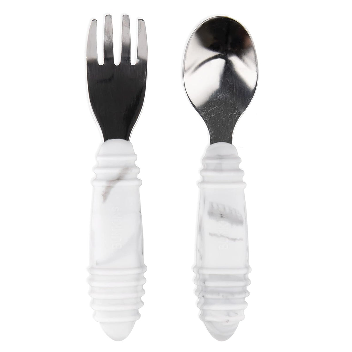 Bumkins Toddler Utensils, Kids Size Fork and Spoon Set, Silicone and Stainless-Steel Training