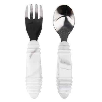 Bumkins Toddler Utensils, Kids Size Fork and Spoon Set, Silicone and Stainless-Steel Training