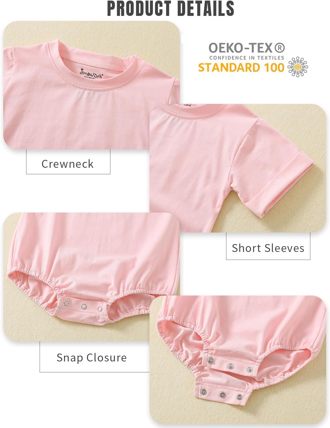 Jimonda Baby Bubble Romper Boy Girl Solid Color T-Shirt Outfits Short Sleeve Bodysuit Organic