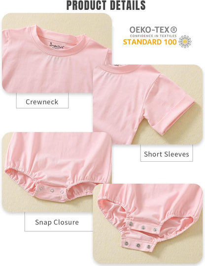 Jimonda Baby Bubble Romper Boy Girl Solid Color T-Shirt Outfits Short Sleeve Bodysuit Organic