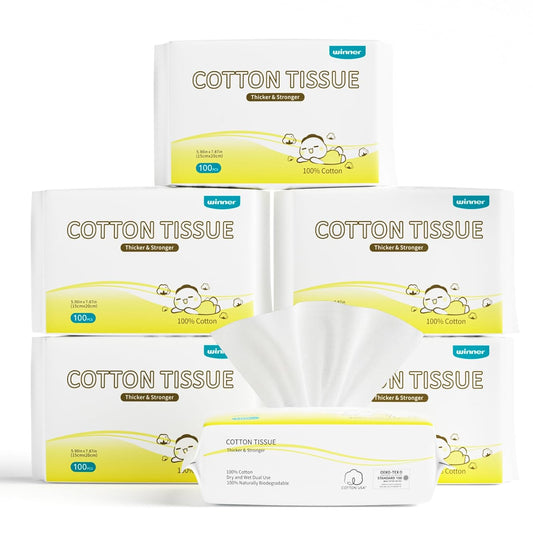 Winner 100% Cotton Dry Wipes, USDA Certified Baby Wipes, 600 Count, Soft & Gentle, Hypoallergenic &