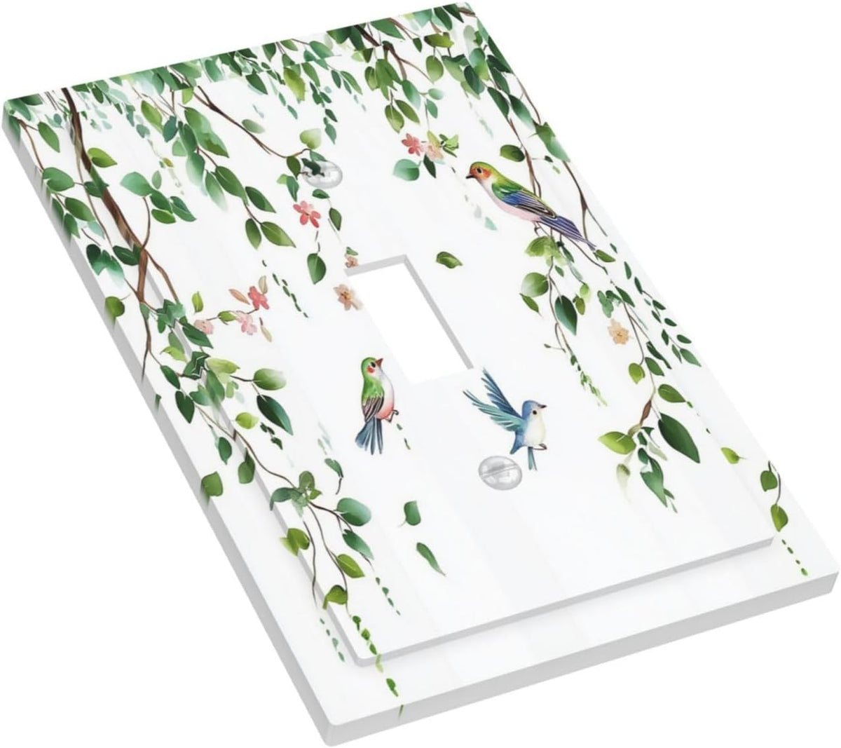 Decorative Light Switch Cover Green Leaves Bird Eucalyptus Sage Plant 1 Gang Single Toggle Device