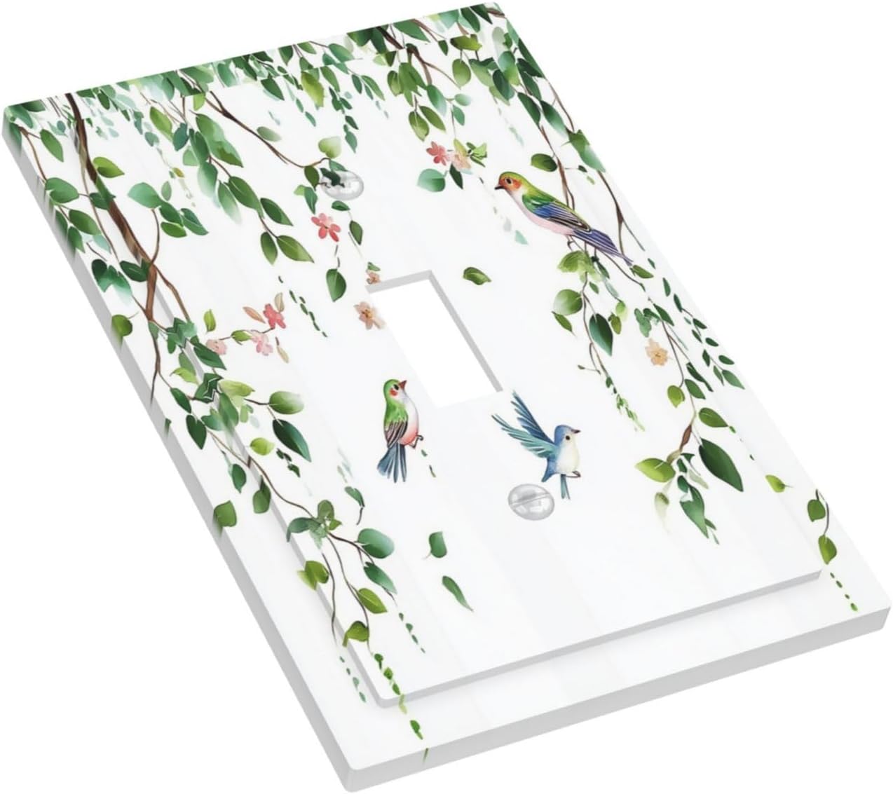 Decorative Light Switch Cover Green Leaves Bird Eucalyptus Sage Plant 1 Gang Single Toggle Device