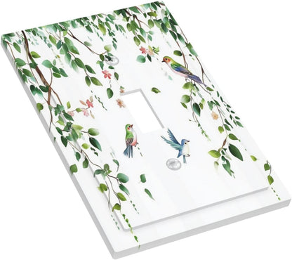 Decorative Light Switch Cover Green Leaves Bird Eucalyptus Sage Plant 1 Gang Single Toggle Device