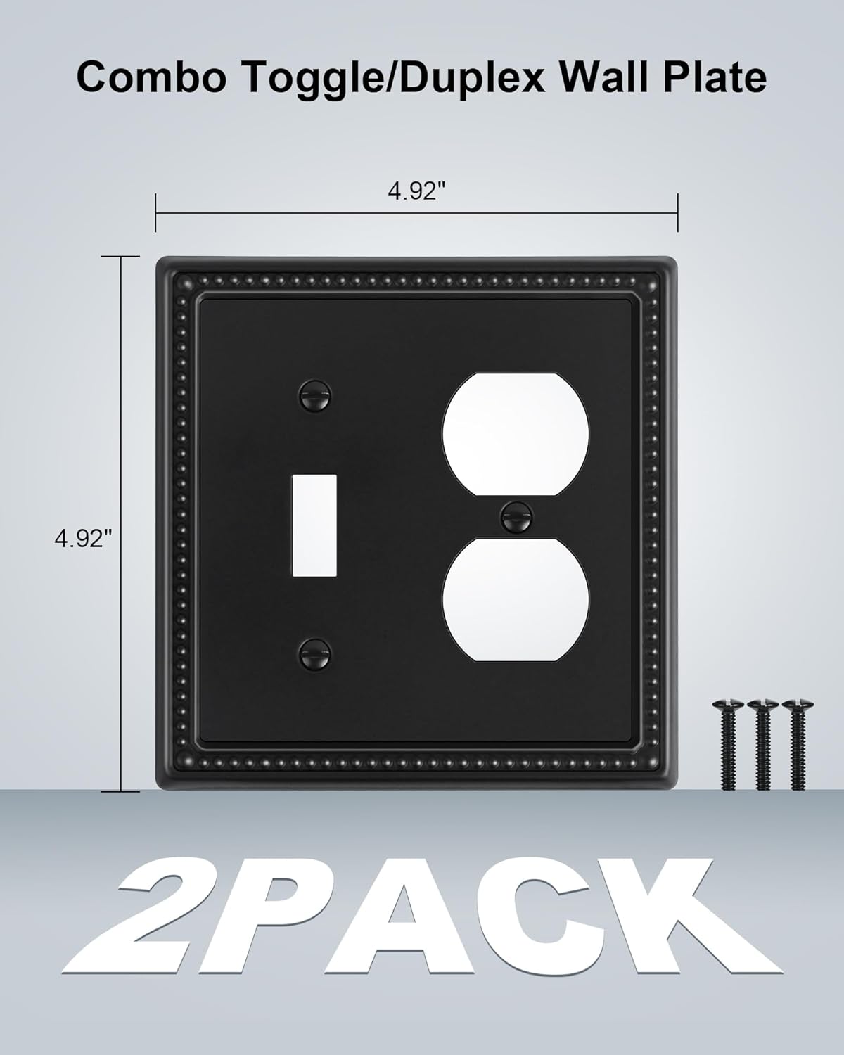 2-Pack Combo Toggle/Duplex Light Switch Cover Plate, Black Metal Wall Outlet Cover Plate