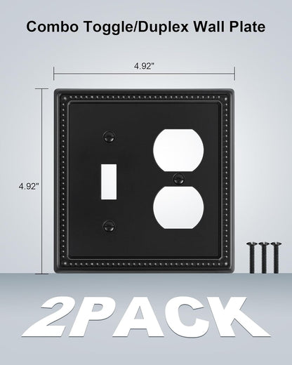 2-Pack Combo Toggle/Duplex Light Switch Cover Plate, Black Metal Wall Outlet Cover Plate