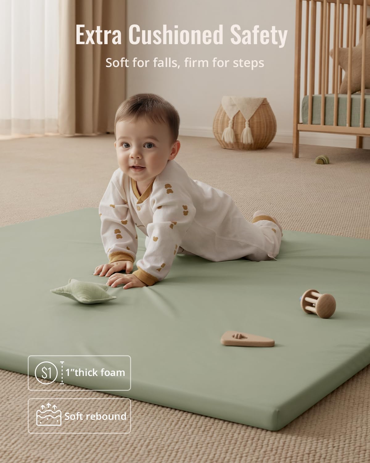 Blissful Diary Vegan Leather Baby Play Mat, 50x50 Thicken Foam Cushioned & Waterproof Playpen Mat