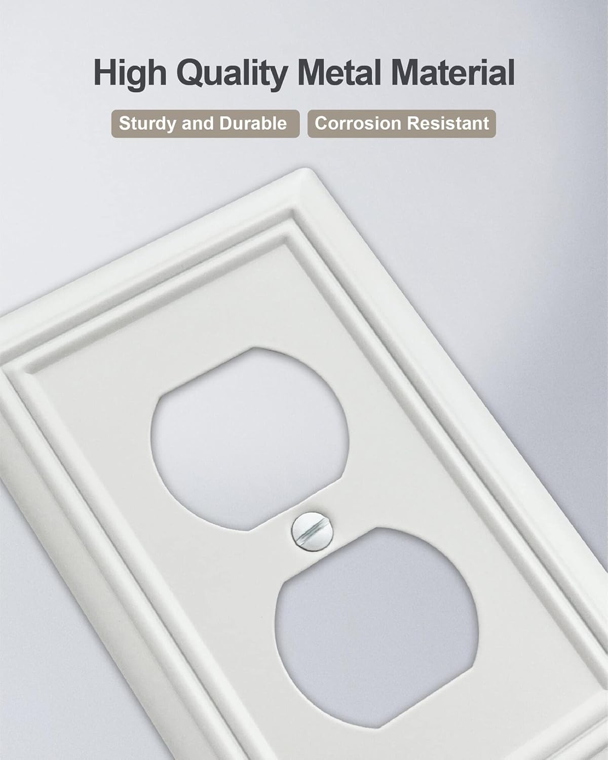 6-Pack Duplex Outlet Cover, Metal Wall Plate for Receptacle, Light Switch, Decorative Off White