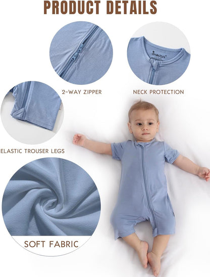 Jimonda Boys Baby Girls Short Sleeve Romper Unisex Baby Footless Pajamas With Viscose 2-Way Zipper