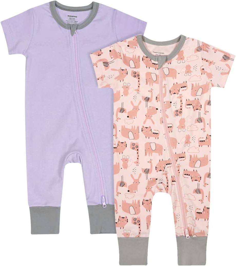 Teach Leanbh Baby Boys Girls 2 Pack 2 Way Zipper Footless Pajamas Cotton Short Sleeve Printing
