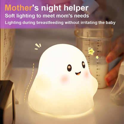 Ghost Night Light for Kids, Silicone Nursery Nightlight with 13 Interactive Sound Effects