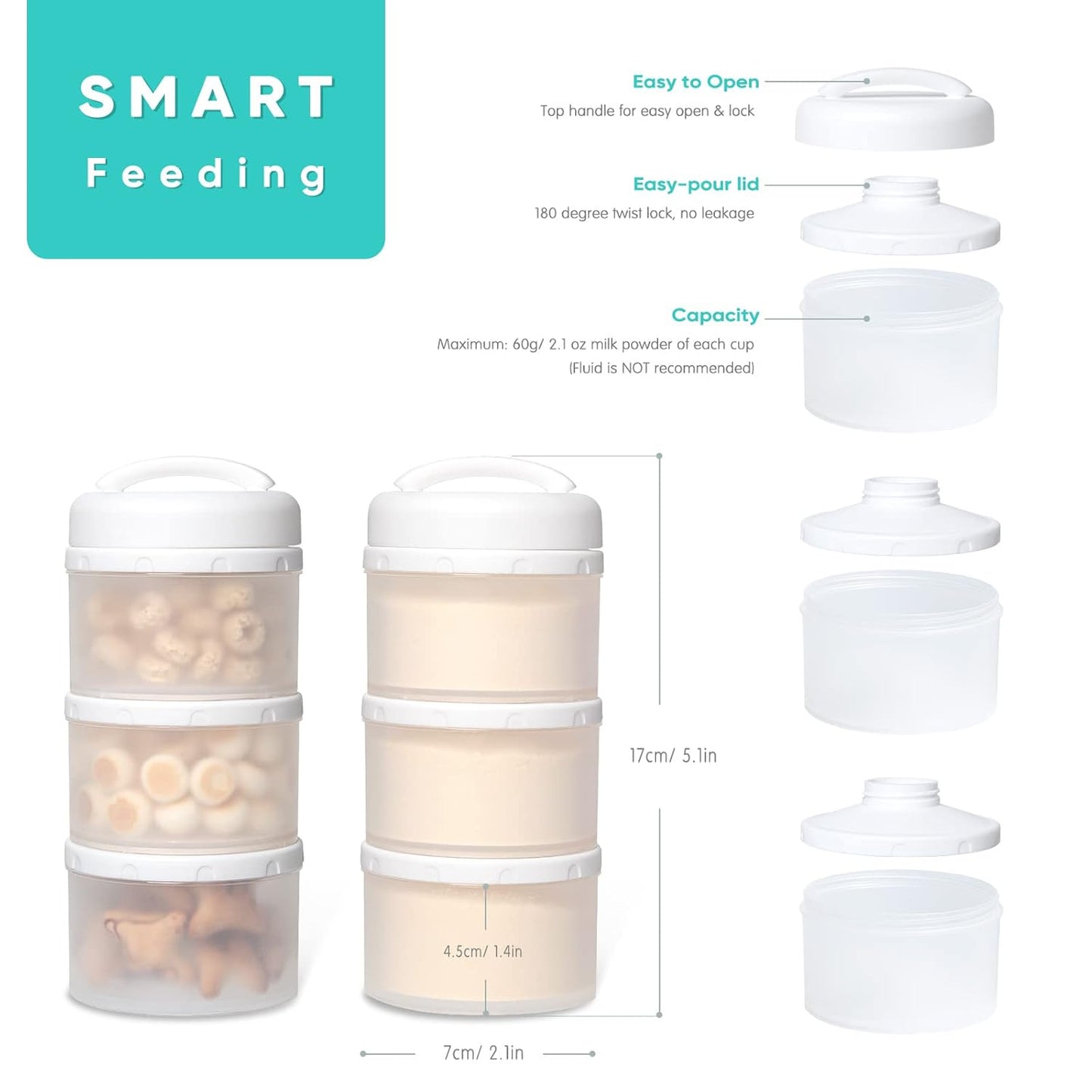 Termichy Stackable Formula Dispenser Portable Milk Powder Container, 2 Pack, White
