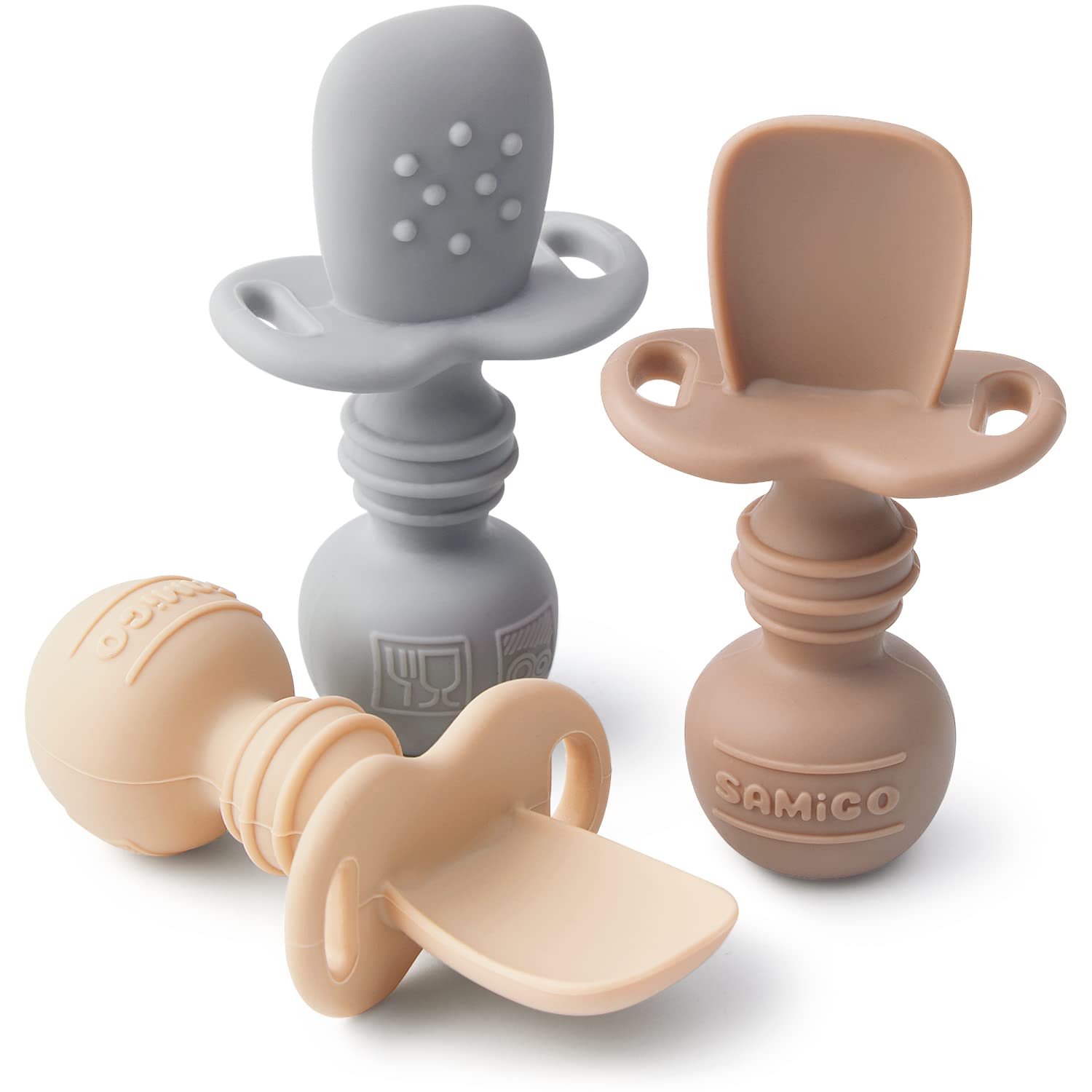 SAMiGO Silicone Baby Spoons Self Feeding 6+ Months - Infant Toddler Utensils - First Stage Baby Led