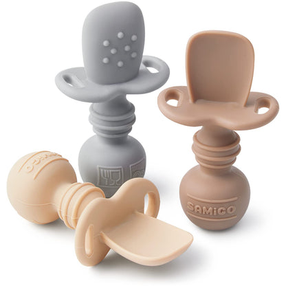 SAMiGO Silicone Baby Spoons Self Feeding 6+ Months - Infant Toddler Utensils - First Stage Baby Led