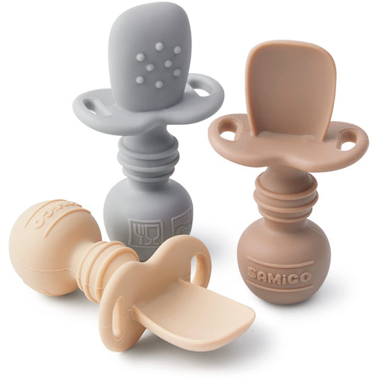 SAMiGO Silicone Baby Spoons Self Feeding 6+ Months - Infant Toddler Utensils - First Stage Baby Led