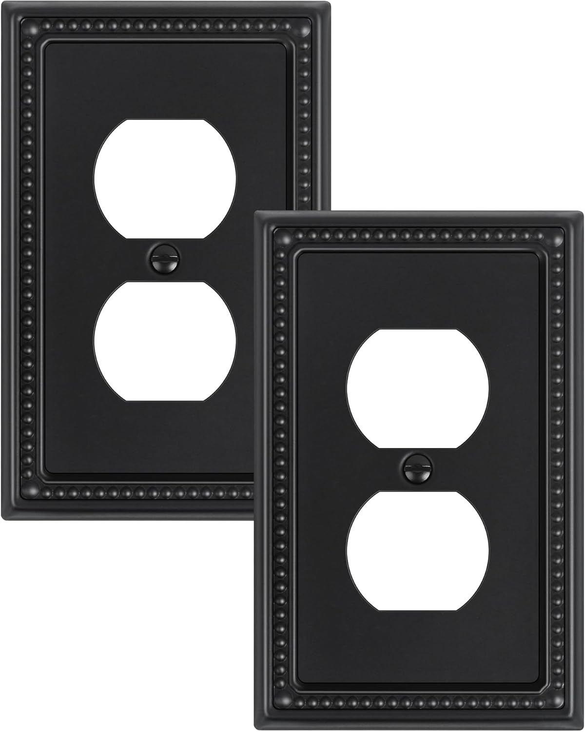 2-Pack Duplex Outlet Cover, Black Metal Wall Plates for Electrical Outlets, 1 Gang Receptacle Light