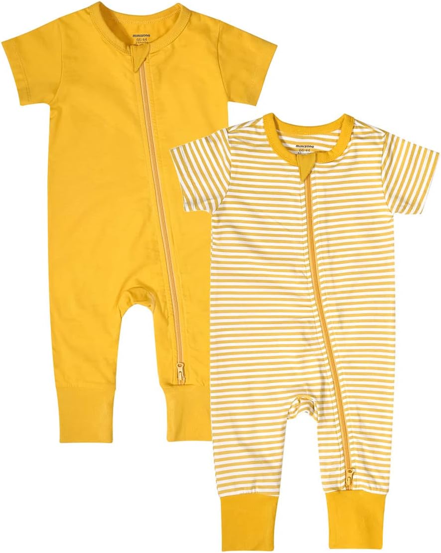 Teach Leanbh Baby Boys Girls 2-Pack Romper Jumpsuits Cotton 2 Way Zipper Short Sleeve Footless
