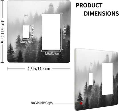 Foggy Forest Natural Scenery Retro Tree Pine Outlet Covers 1 Toggle 1 Rocker Combination Decorative