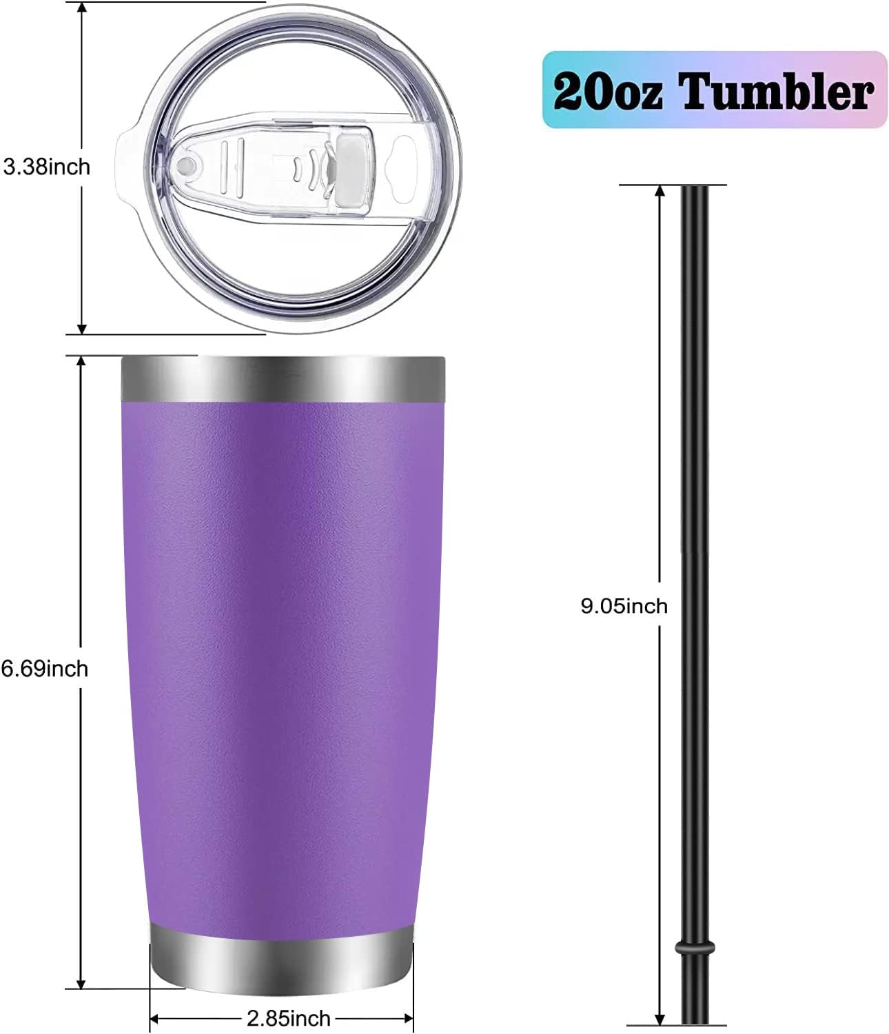 VEGOND 20oz Tumbler with Lid and Straw Stainless Steel Tumbler Cup Bulk Vacuum Insulated Double