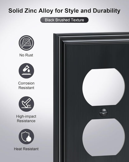 2-Pack Single Duplex Outlet Cover Plate, Decorative Black Switch Plates and Outlet Covers, Metal