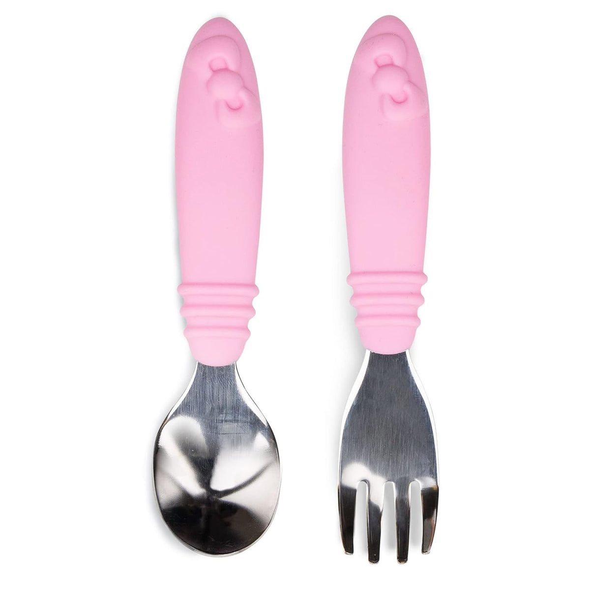 Bumkins Toddler Utensils, Kids Size Fork and Spoon Set, Silicone and Stainless-Steel Training