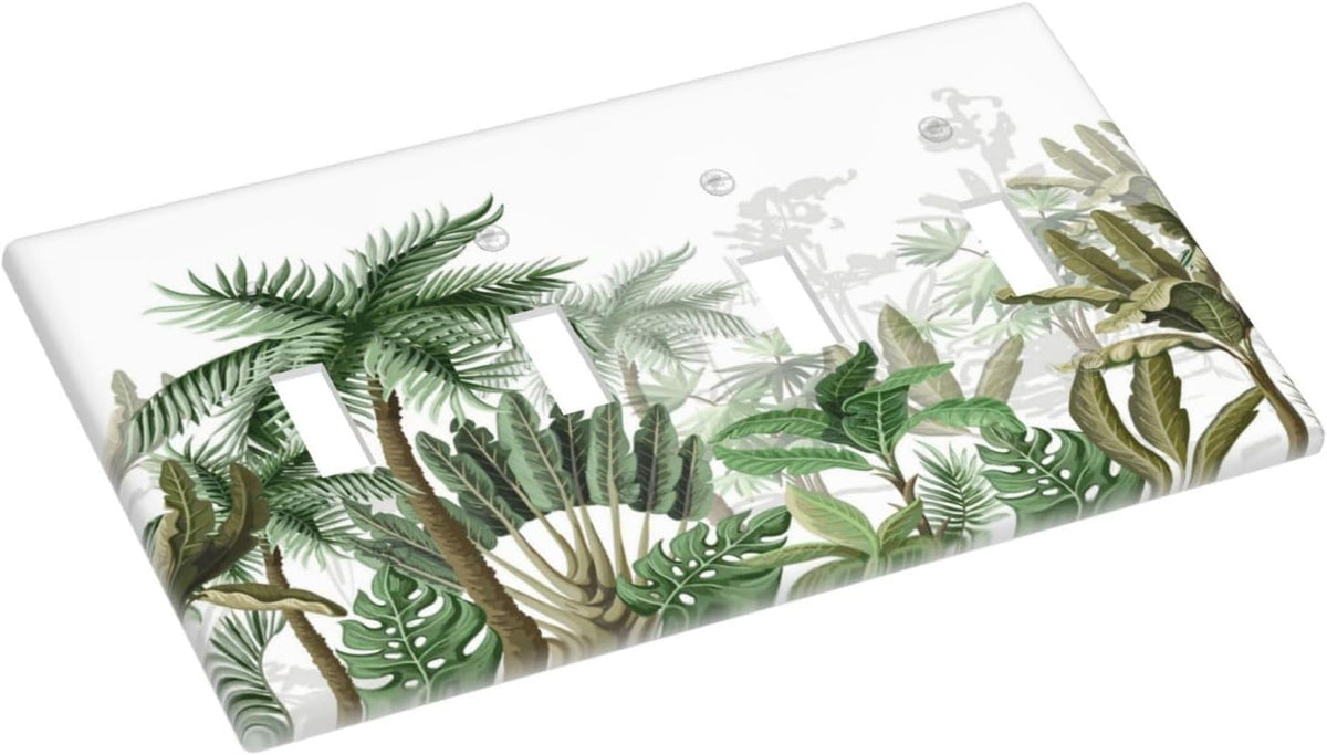 Palm Tree Banana Leaf Green Rainforest Natural Landscape Light Switch Covers Quad Toggle Electrical