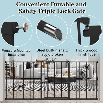 WAOWAO Triple Lock 49.21-66.54" Baby Gate Extra Wide Pressure Mounted Walk Through Swing Auto Close